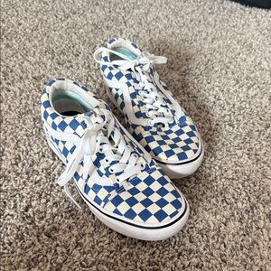 Vans Blue & White Checkerboard Old Skool Sneakers - W9/M7.5